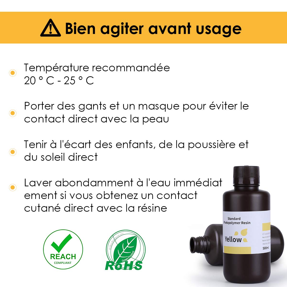 ELEGOO - Résine UV Standard - Jaune (Yellow) - 1 kg