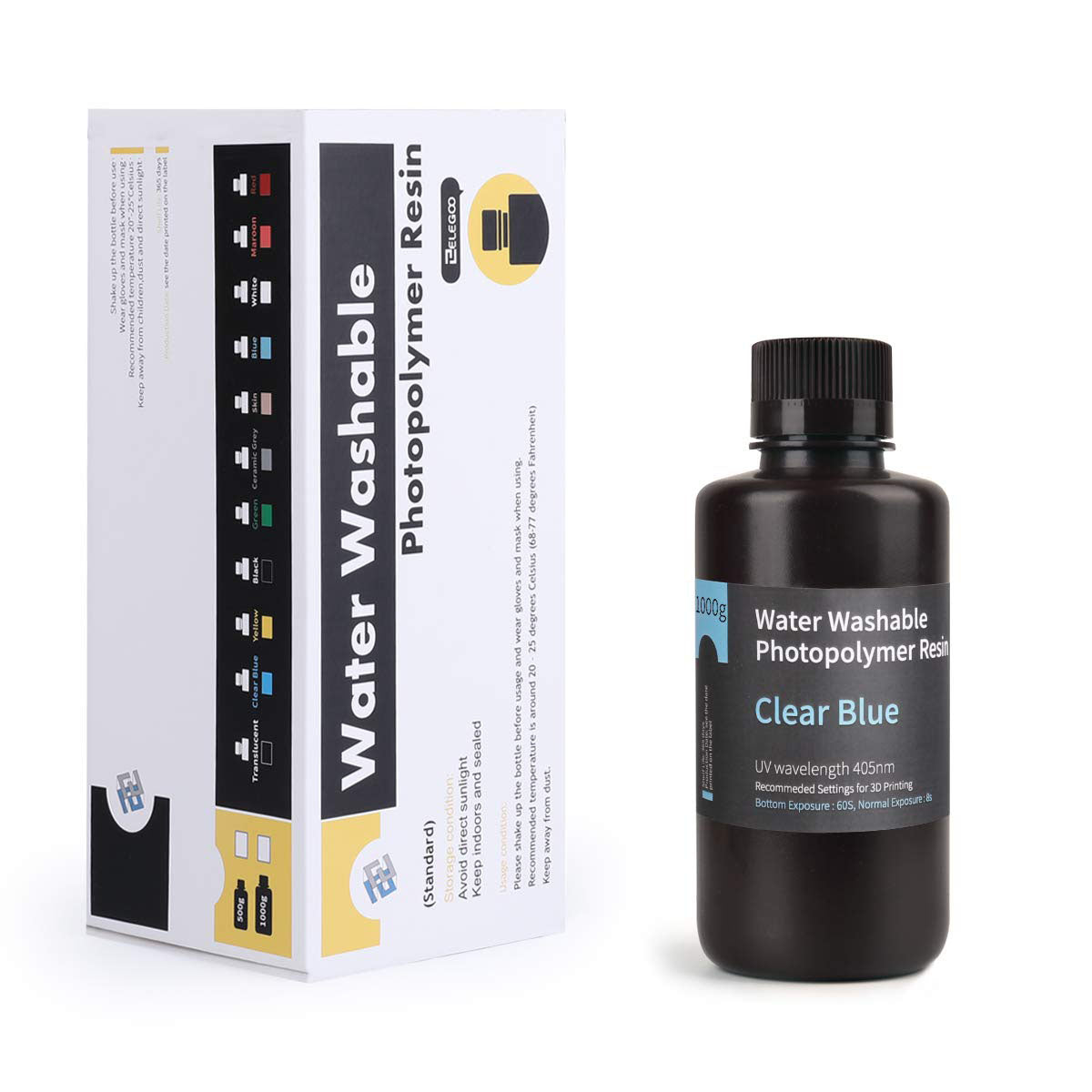 ELEGOO - Résine Water Washable - Bleu Translucide (Clear Blue) - 1 kg